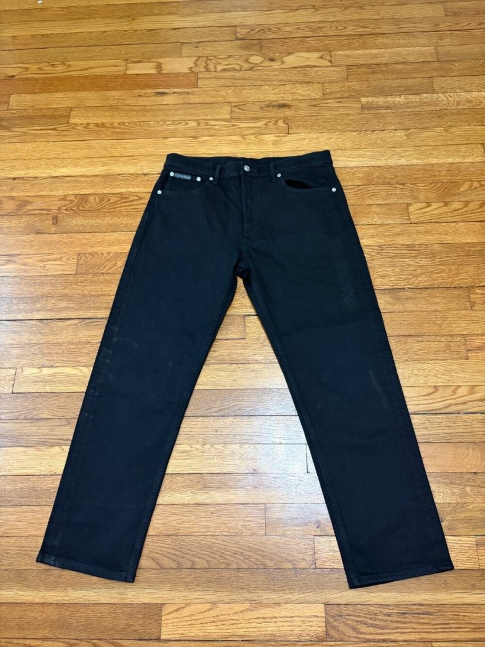 Calvin Klein Womens Original Straight Jeans Size 31 33x29 Black Stretch Denim